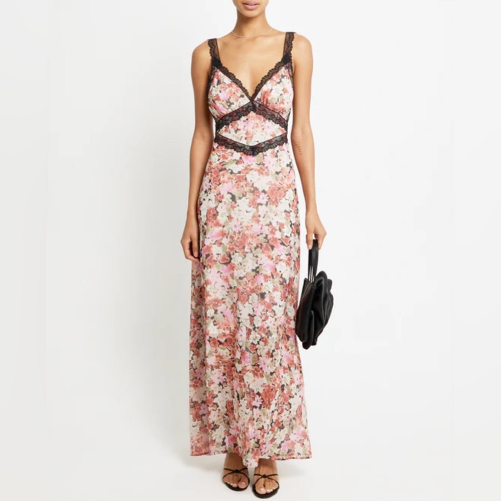 SERENETTE Pink Floral Lace Trim Dress